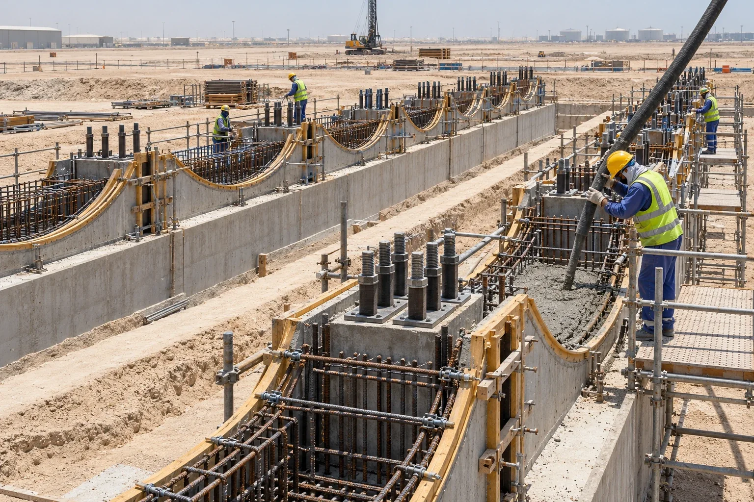 تصور تخيلي لأعمال الأساسات أثناء التنفيذ — مركز غاز البترول المسال — مصفح
