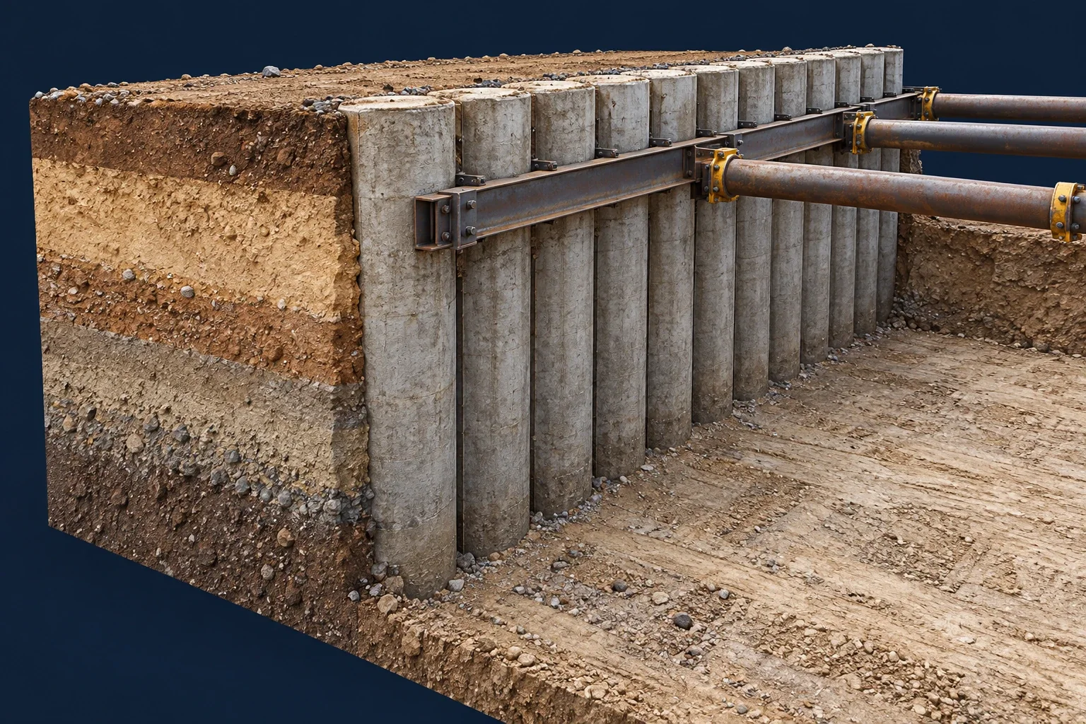 Contiguous pile walls — installation and ground treatment overview