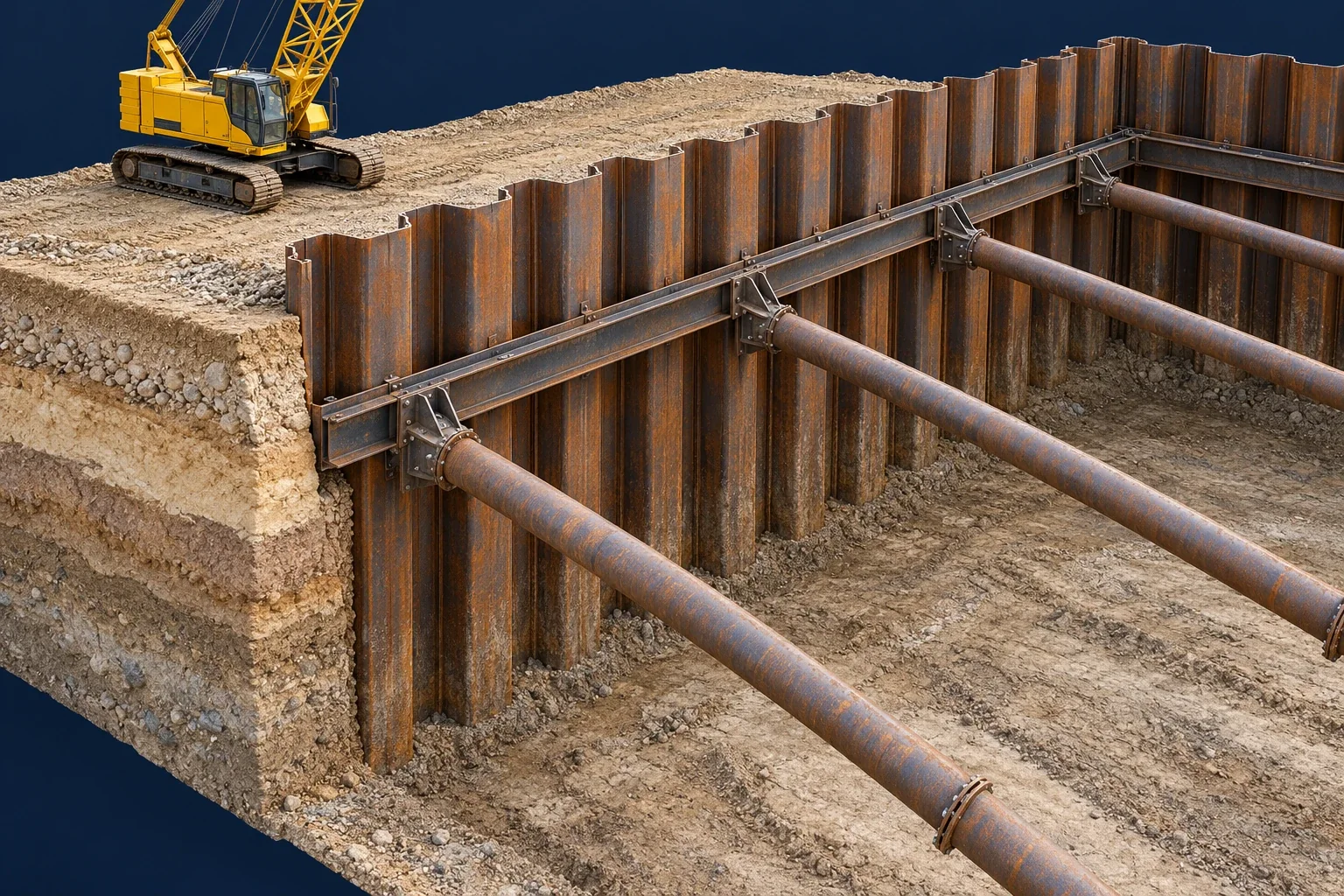 Sheet piles & steel shoring — installation and ground treatment overview